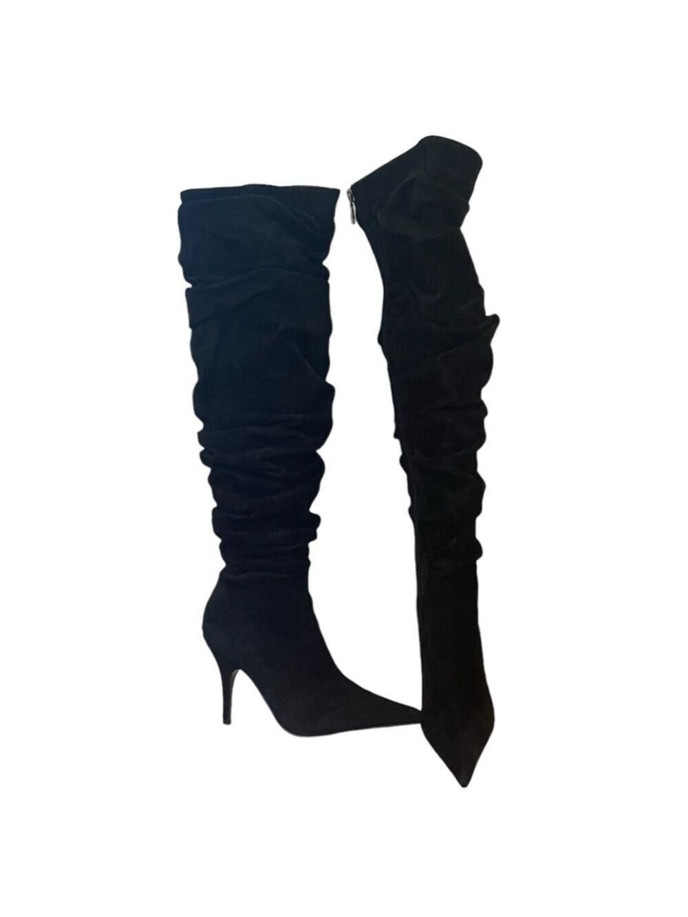 ALDO Yolando Black Suede Leather over the knee high heels boots Sz 37 - Picture 2 of 12